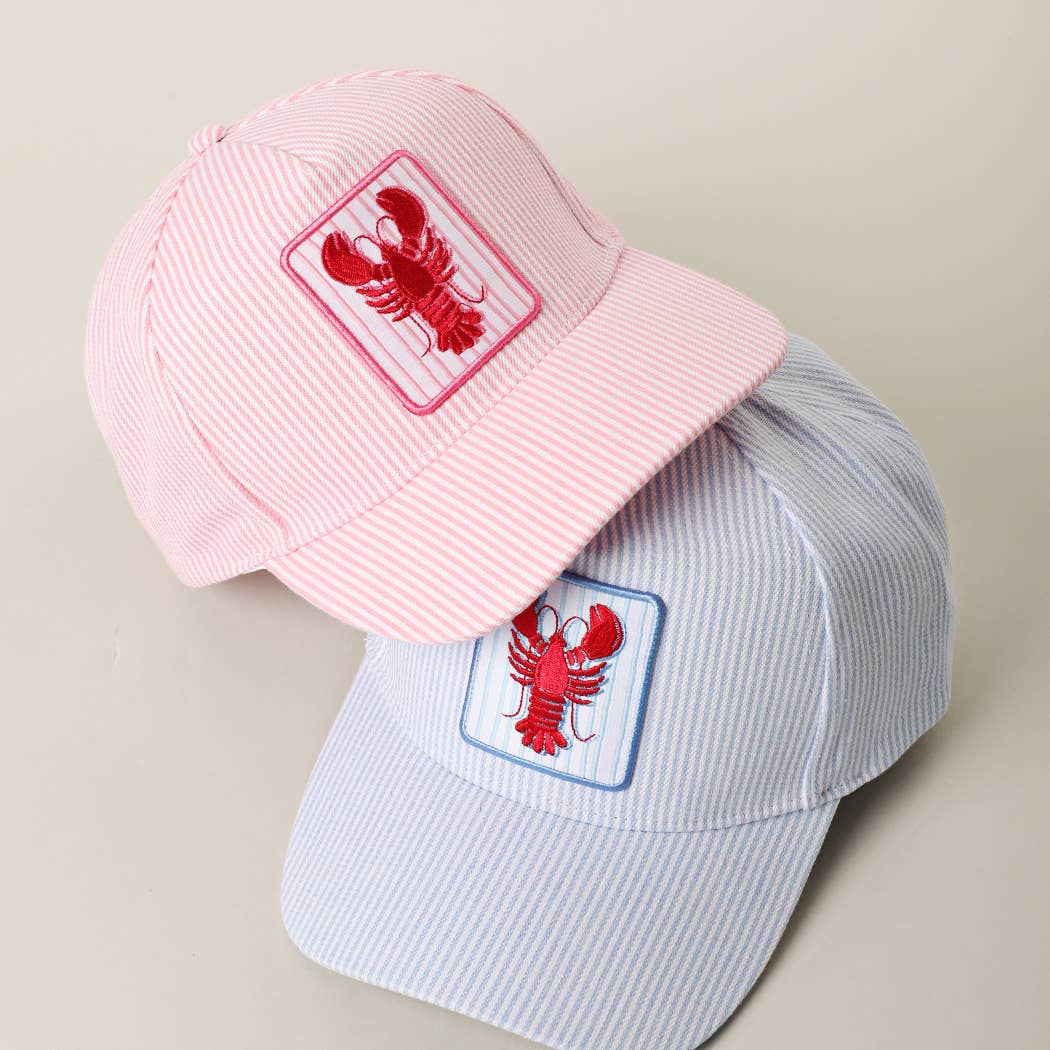 Lobster Embroidered Patch Seersucker Trucker Hat: BLUE / ONE SIZE