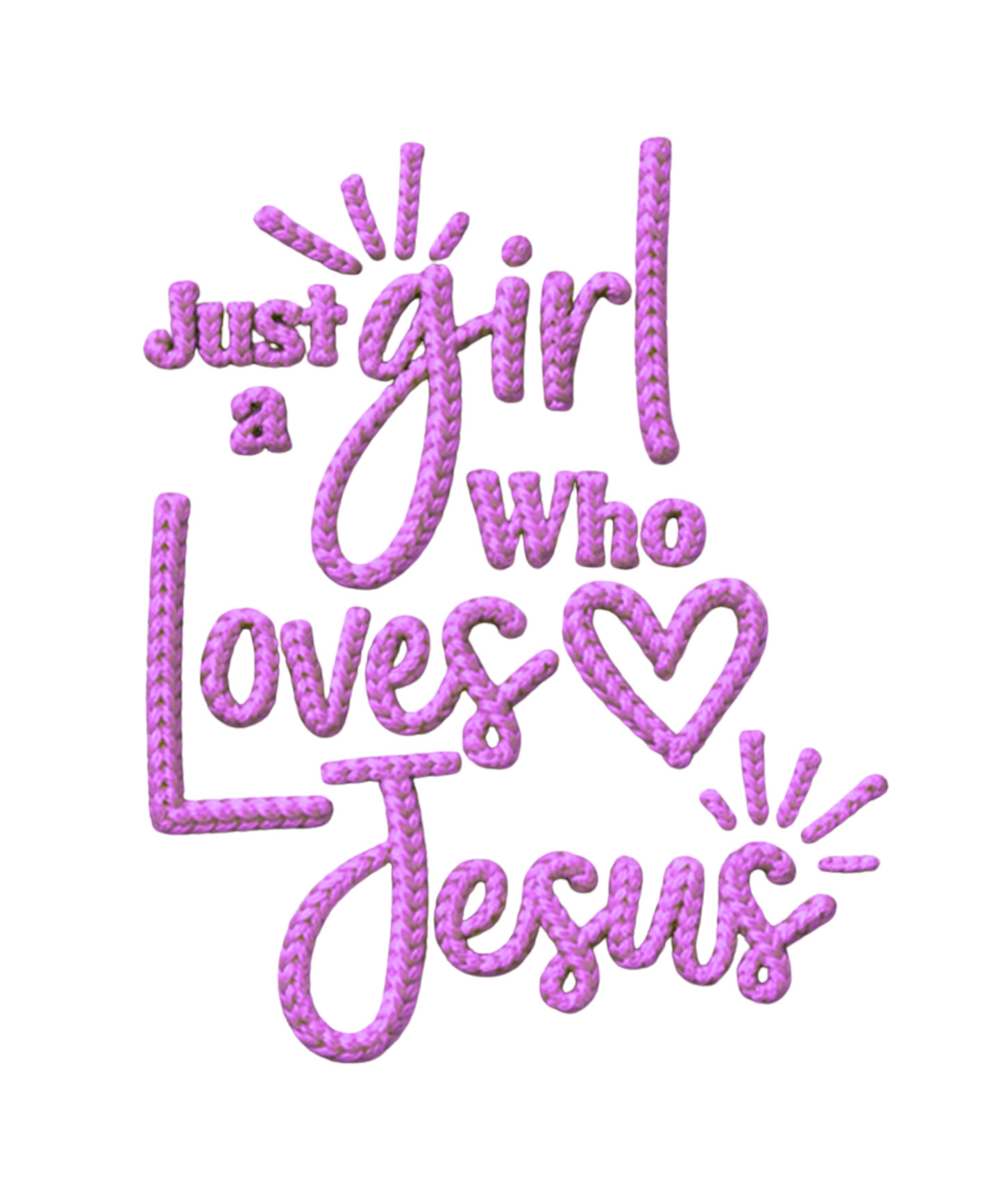Faux Knit "Just a girl who loves Jesus" High Resolution PNG (DTF Ready)