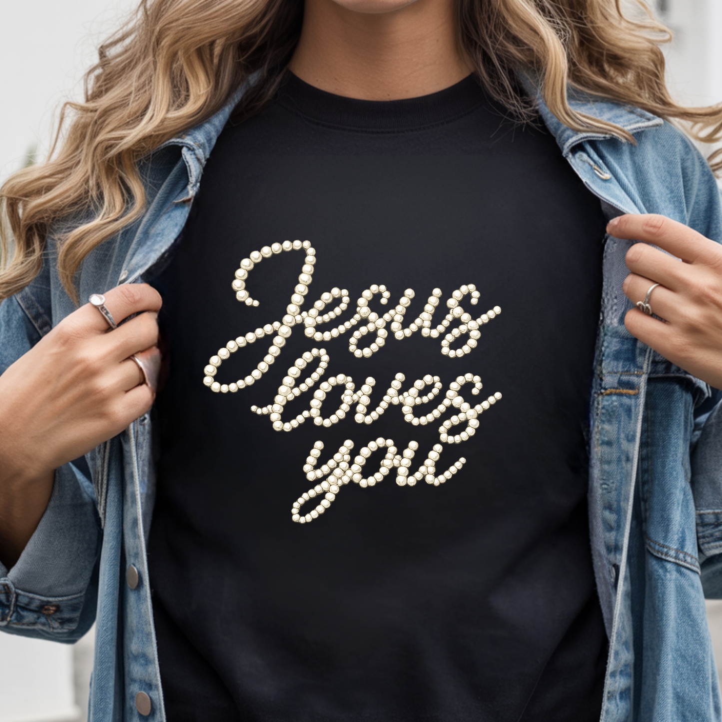 Jesus Loves You Pearl Script Tee - Comfort Colors