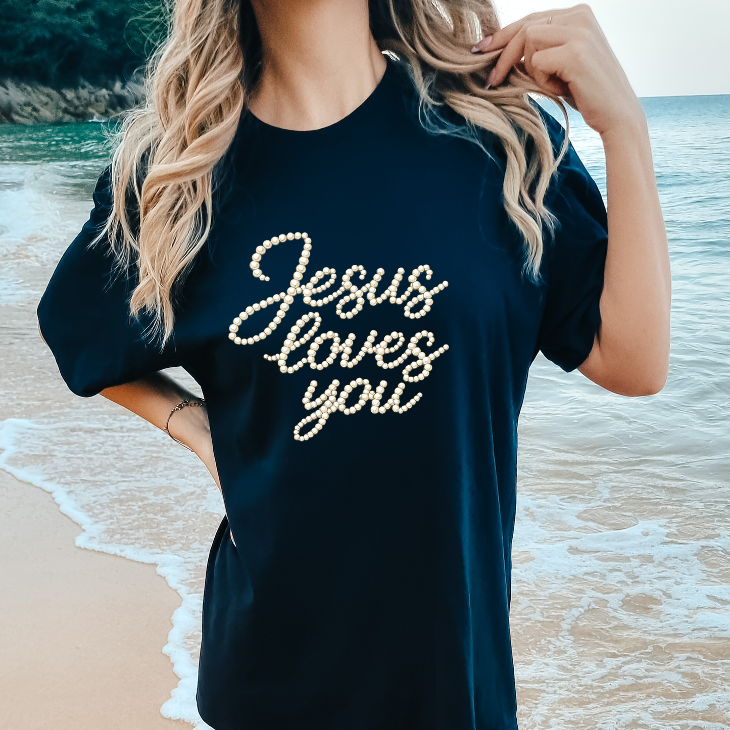Jesus Loves You Pearl Script Tee - Comfort Colors