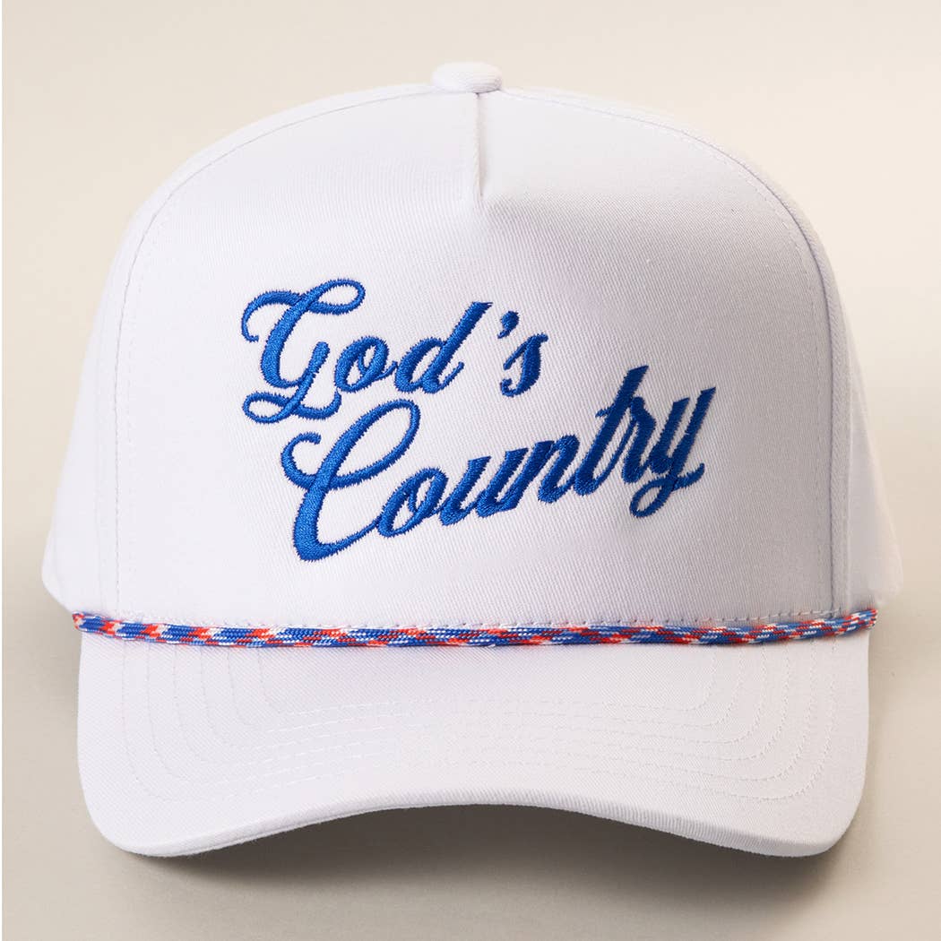 God's Country Embroidered USA Rope Trucker Hat: WHITE-ROYAL BLUE / ONE SIZE