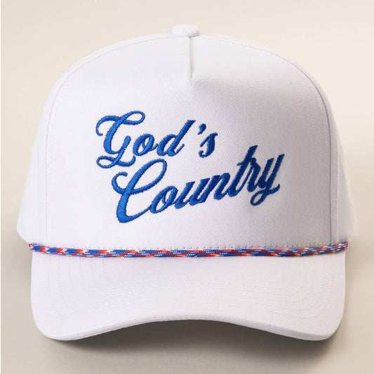 God's Country Embroidered USA Rope Trucker Hat: WHITE-ROYAL BLUE / ONE SIZE
