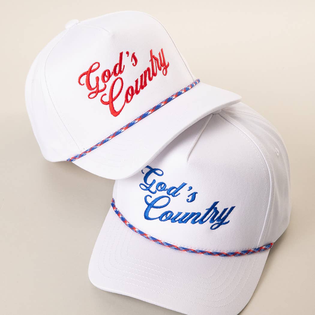 God's Country Embroidered USA Rope Trucker Hat: WHITE-ROYAL BLUE / ONE SIZE