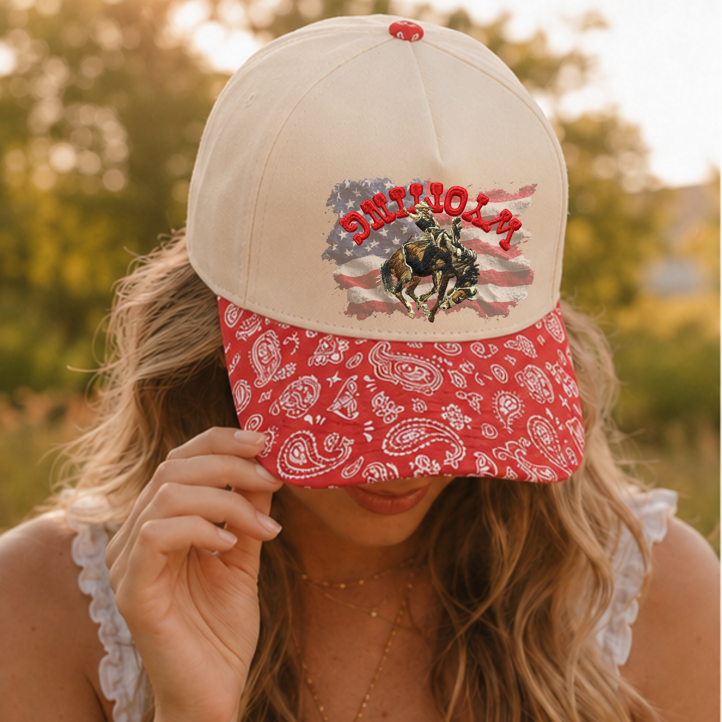 Wyo Bucking Horse Flag Trucker Hat