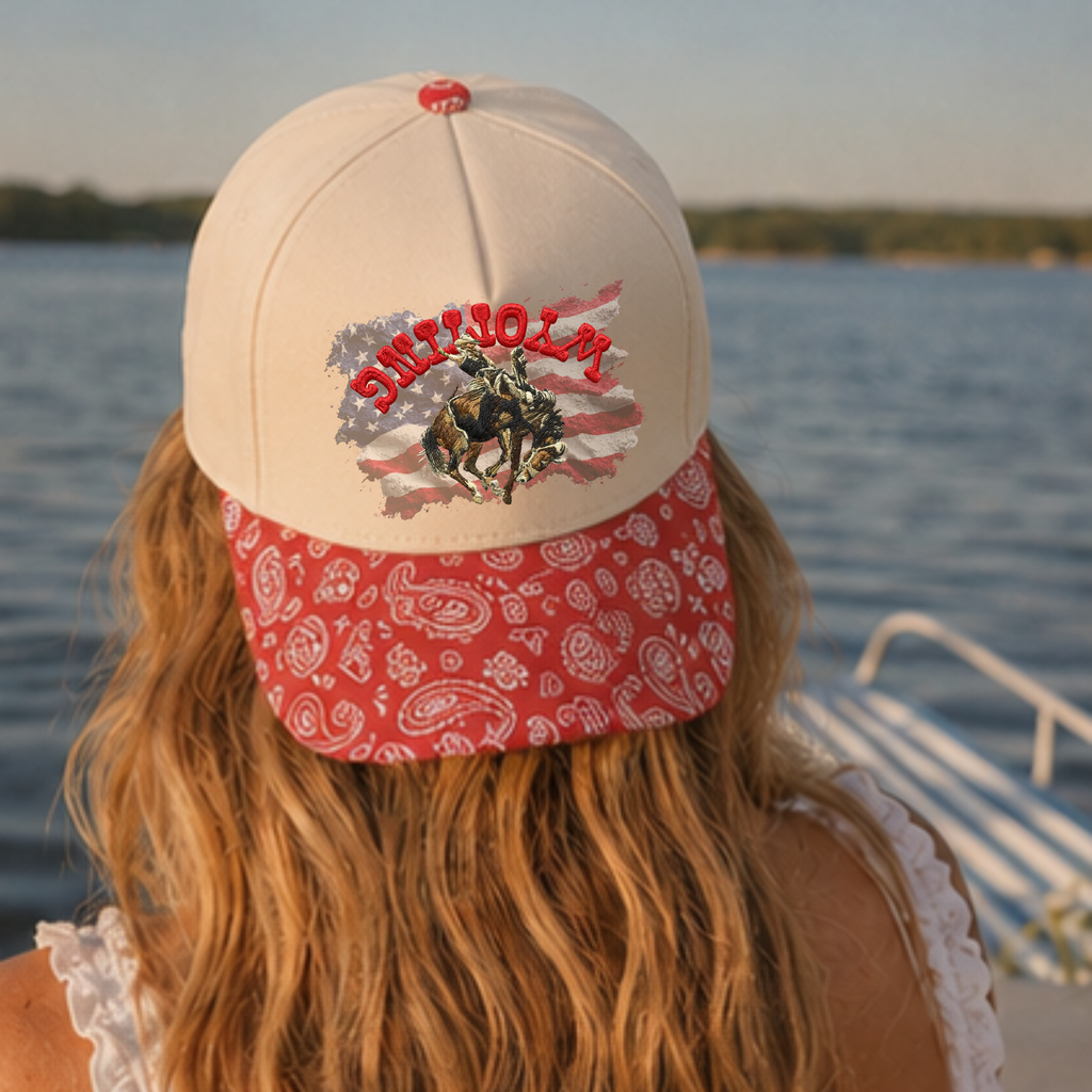 Wyo Bucking Horse Flag Trucker Hat