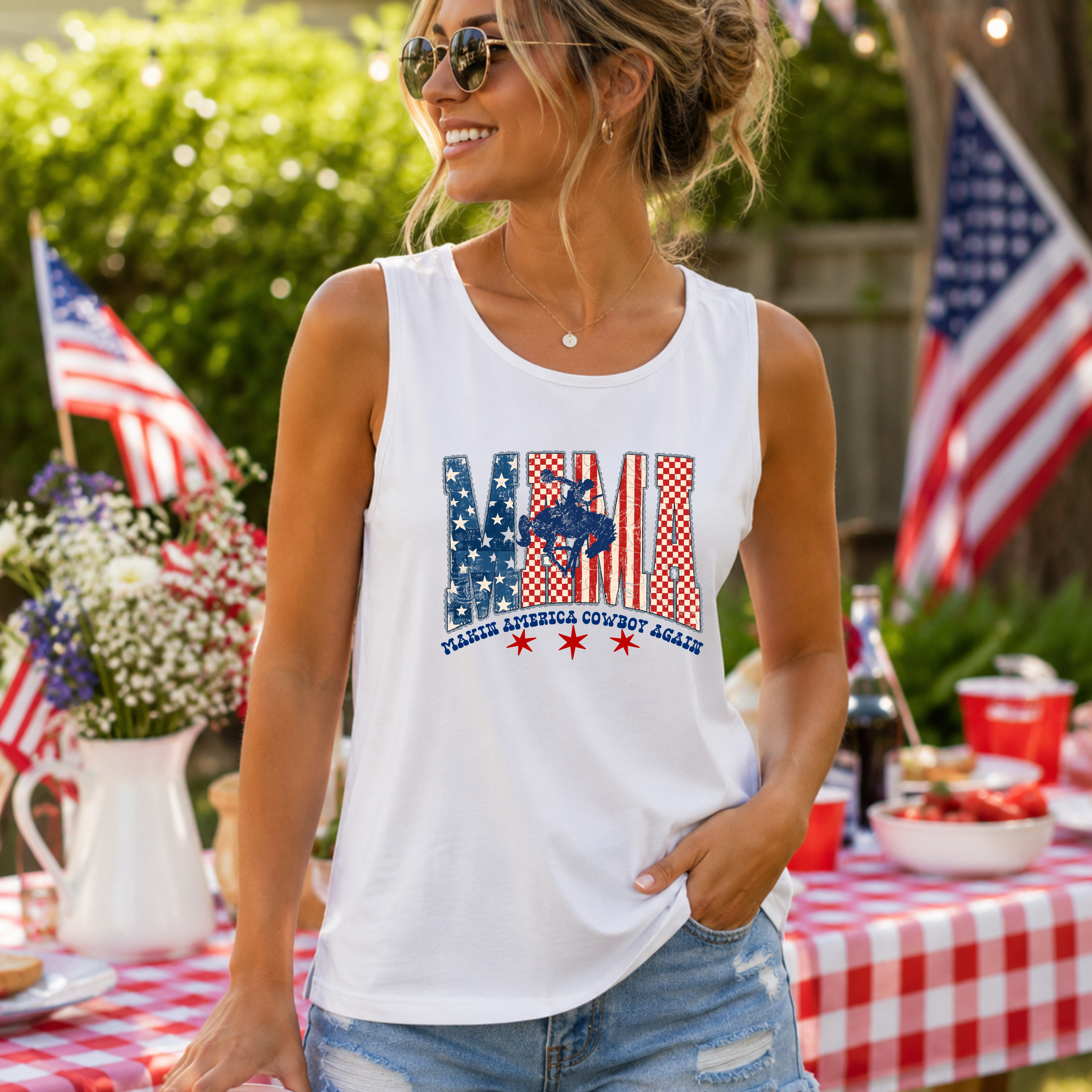 Patriotic Cowboy Mama Comfort Colors Tank