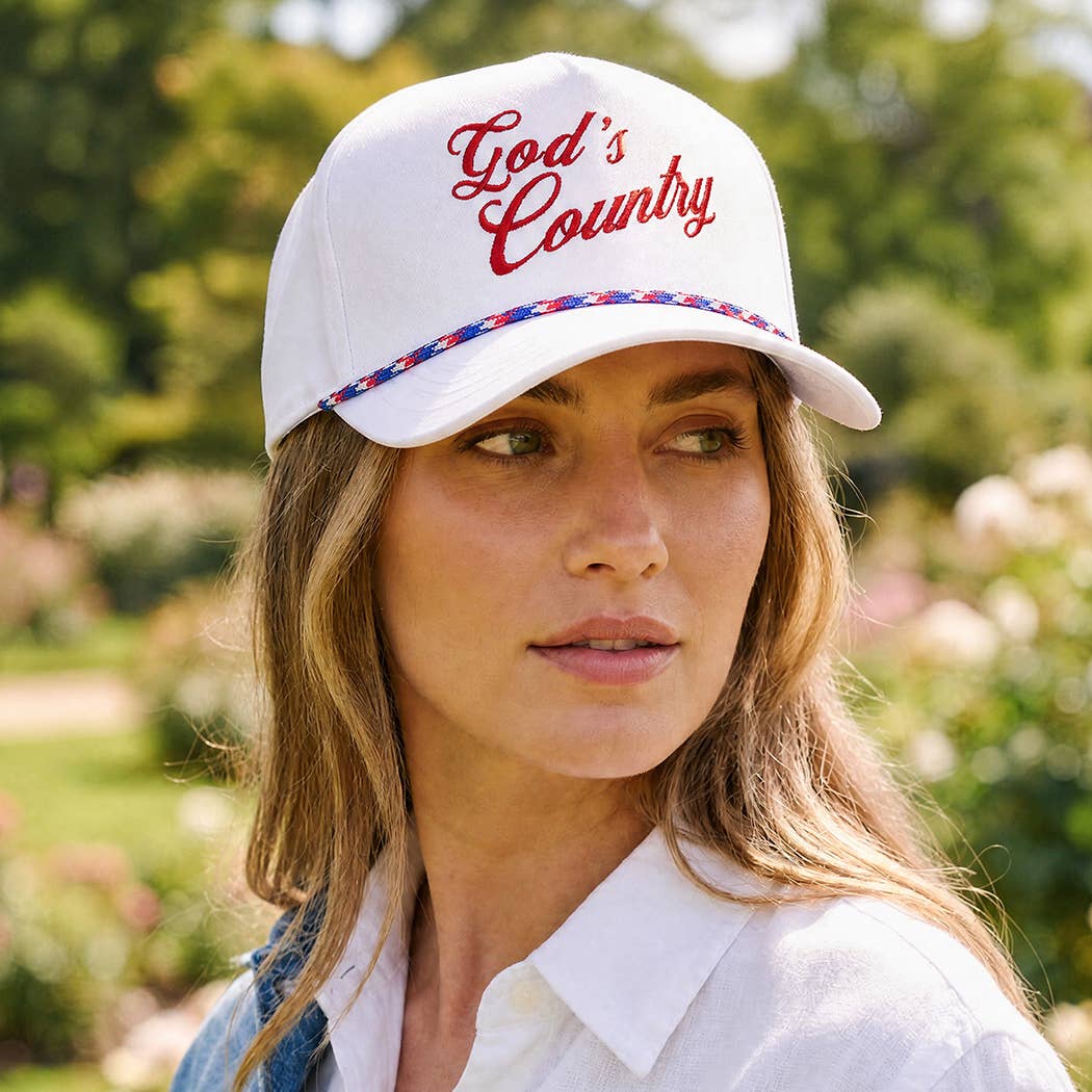 God's Country Embroidered USA Rope Trucker Hat: WHITE-ROYAL BLUE / ONE SIZE